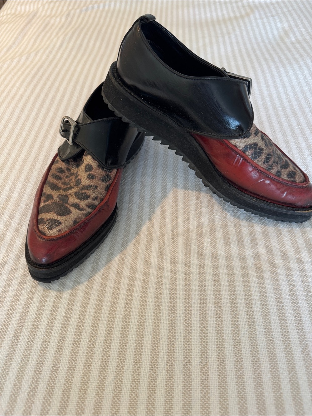 Sartori Gold Black and Burgundy Leopard-Print Women’s Leather Loafers